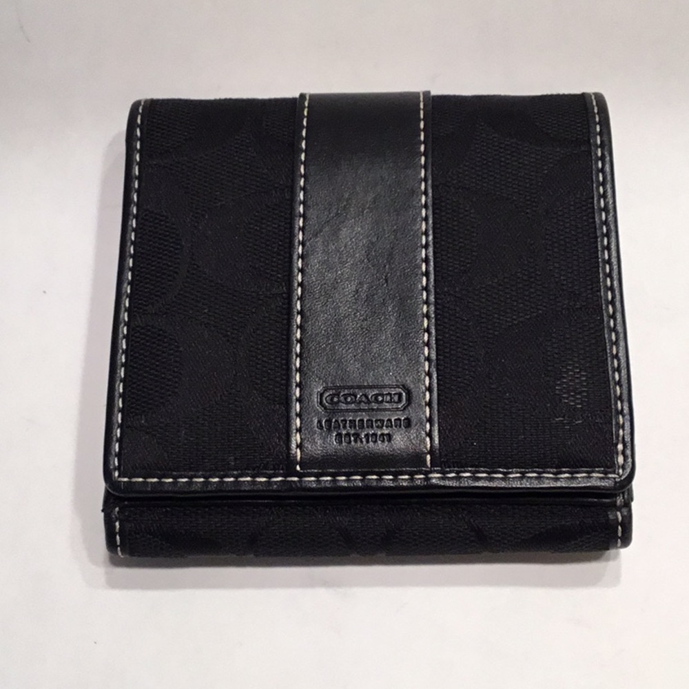 Coach SignatureC Leather&canvas wallet, snap close,coin section,credit card slip